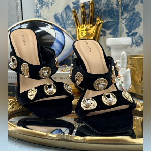 🆕 GIANNI BINI 🧿 NWOB Penei Velvet Pearl Surrealist Ornament Slide Sandal Sz 8 - Picture 6 of 9